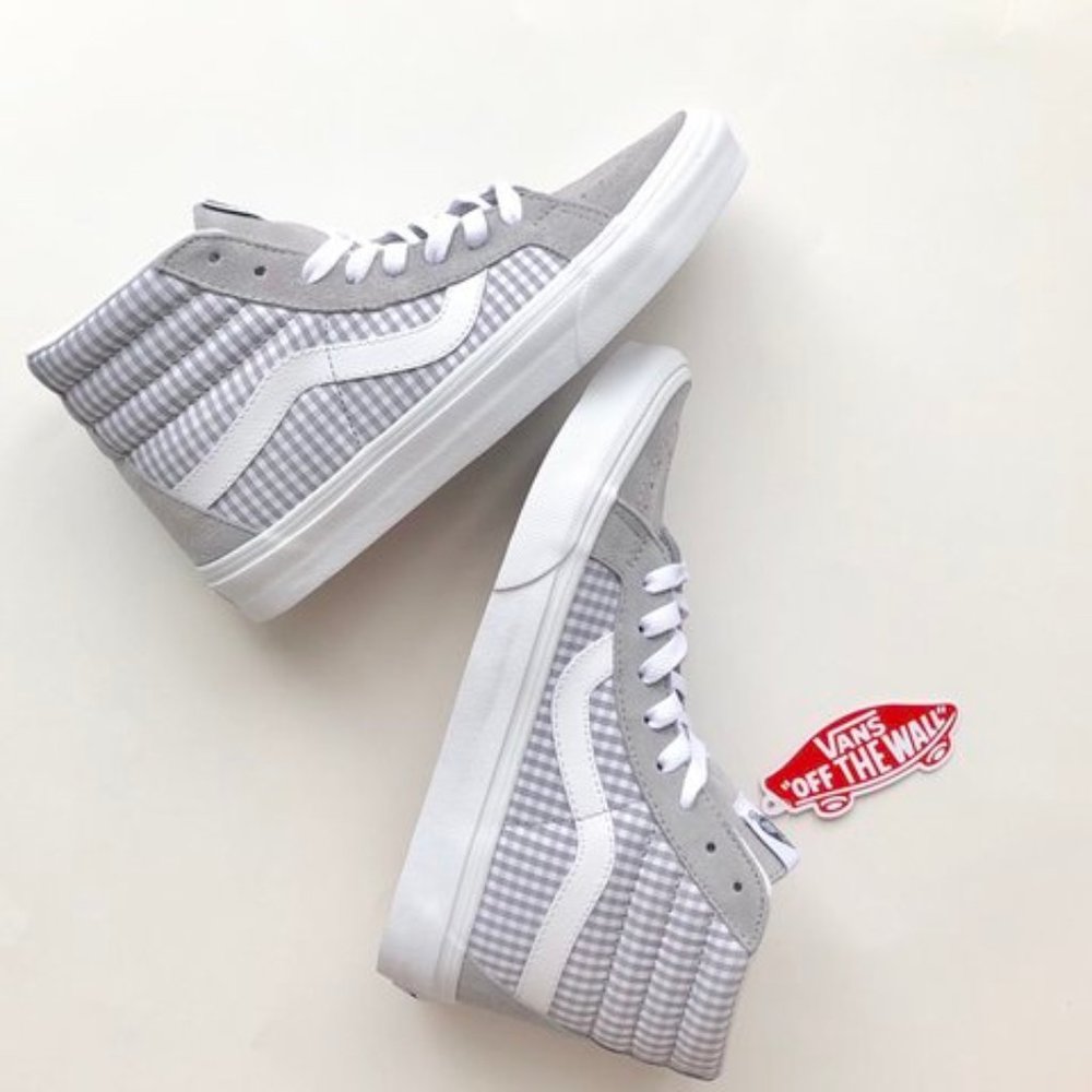Vans Grey & White Gingham Sk8-Hi Tops